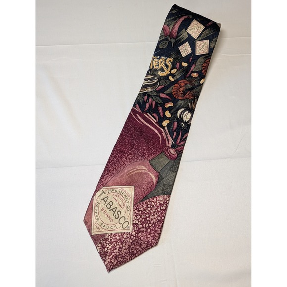 Tabasco Other - Tabasco Brand Mens Silk Tie Burgundy Navy Hot Sauce Chili Pepper Novelty Graphic
